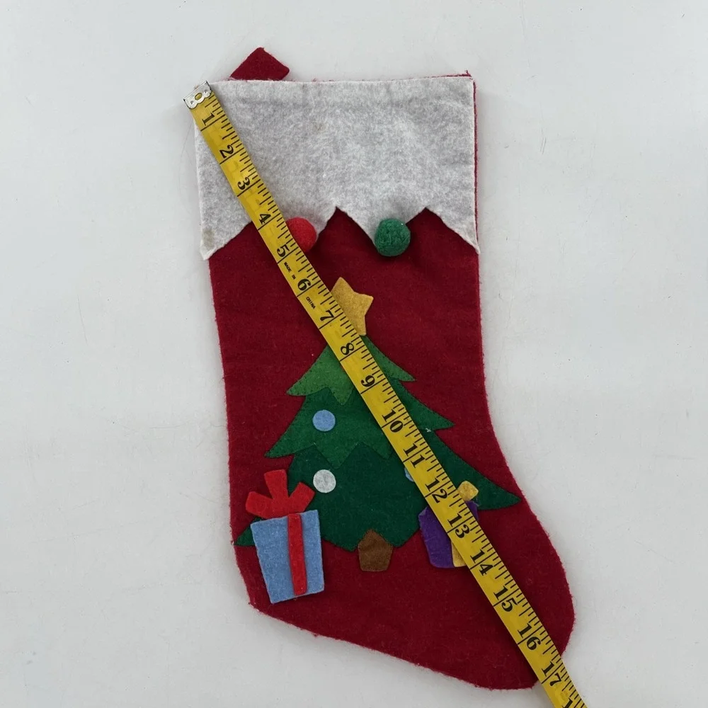 Vintage Felt Christmas Stocking Applique Christmas Tree Presents Poms Greenbrier